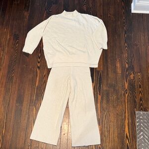 H&M Cream Ribbed Sweater Set